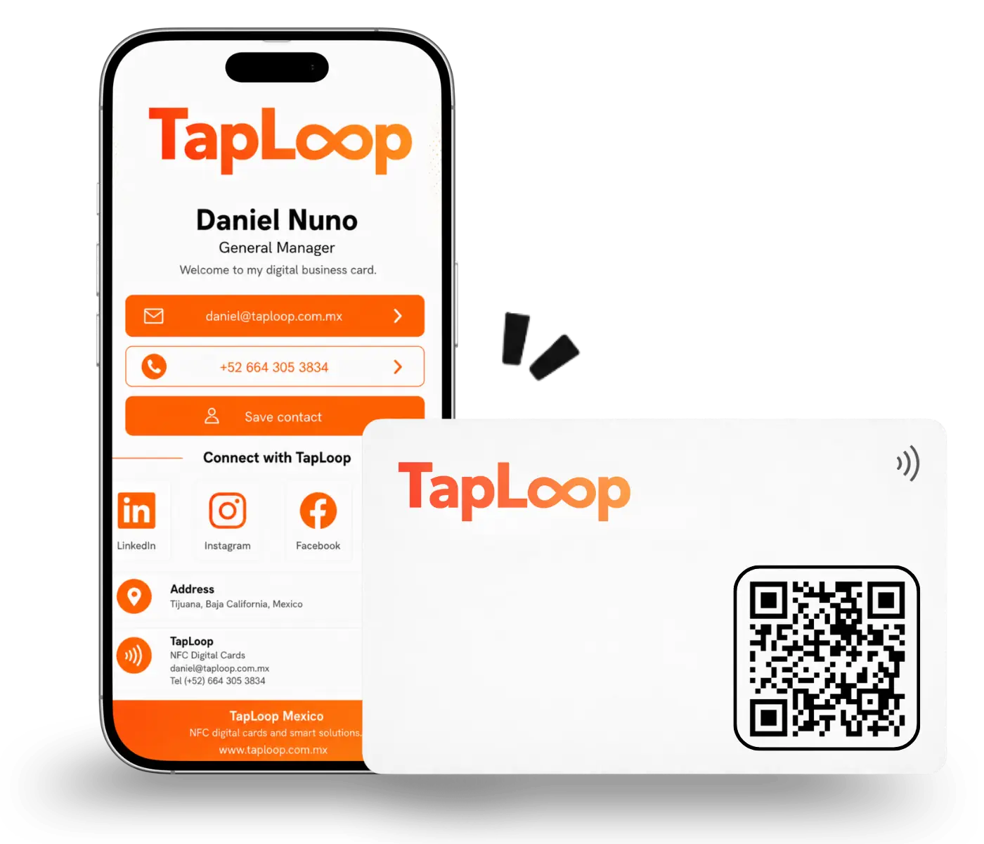TapLoop digital NFC business card with QR code and digital profile